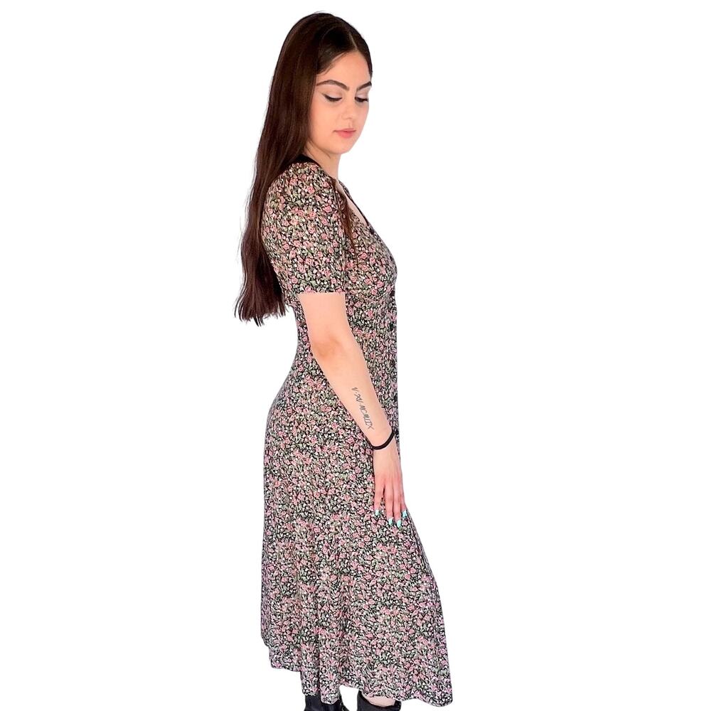 VTG 90s Floral Cottagecore Midi Dress Puff Sleeve 5/6 - Picture 4 of 6